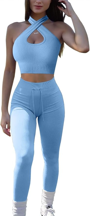 QINSEN Workout Sets for Women 2 Piece Seamless Ribbed High Waist Legging with Spor Bra GMY Exerci... | Amazon (US)