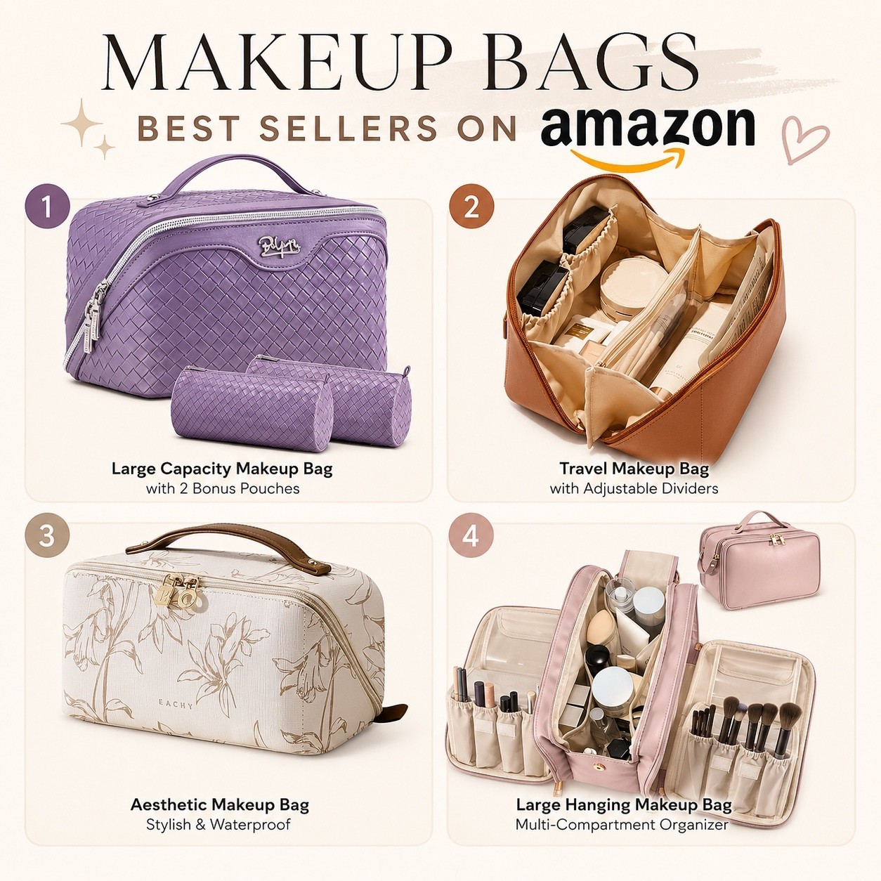 Amazon makeup bags I’m currently loving 🤍✨

cute, aesthetic & actually functional for busy mornings, travel days and keeping everything organized without the mess ✈️🧴

these are the kind of finds that make getting ready feel easier + prettier 🤍

which one is your favorite? 🎀

#LTKBeauty #LTKFinds #AmazonFinds #MakeupBag #TravelEssentials #AmazonFavorites #BeautyOrganizer #AestheticFinds #MomLifeEssentials #VanityEssentials #MakeupOrganization #AmazonHomeFinds #LTKStyle #BeautyFinds #AmazonMustHaves

#LTKselfcare #LTKSaleAlert #LTKBeauty
