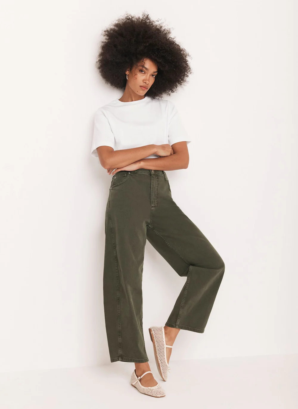 Khaki Barrel Leg Jeans | Mint Velvet