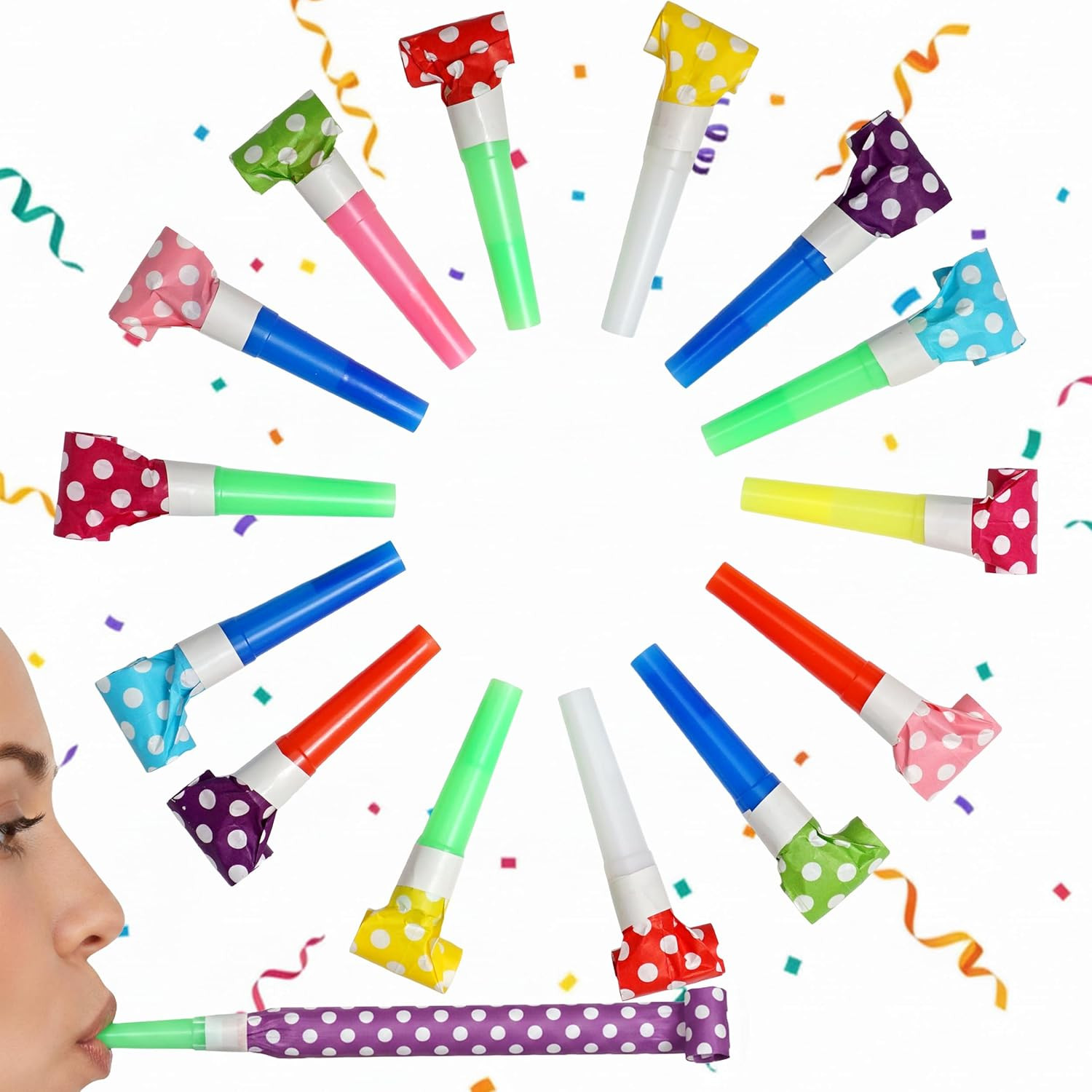 25 Pack Assorted Color Polka Dot Noise Makers, Party Blowers, Party Horns | Amazon (US)
