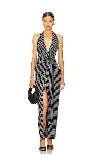 Halter Wrap Straight Gown in Black & Grey | Resort Wear 2024 | Vacation Dress | Revolve Clothing (Global)