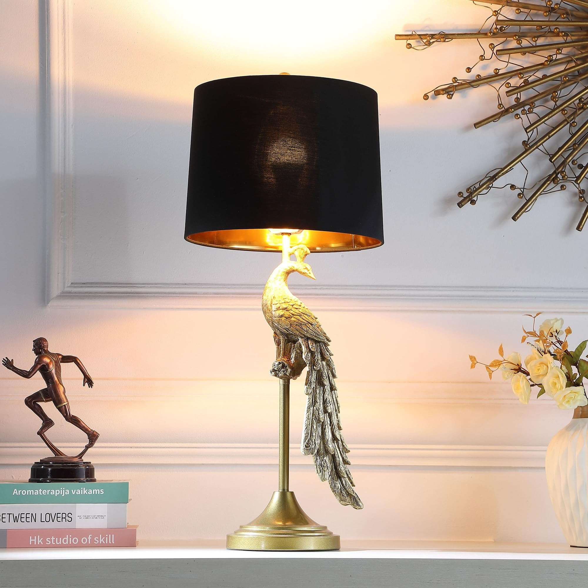 Modern Golden Peacock Polyresin Table Lamp Gold Contemporary Black | Amazon (US)