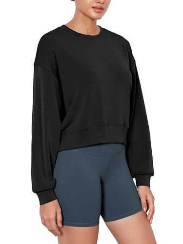 ODODOS Modal Soft Long Sleeve Cropped Sweatshirts for Women Oversized Crew Neck Pullover Crop Top | Amazon (US)