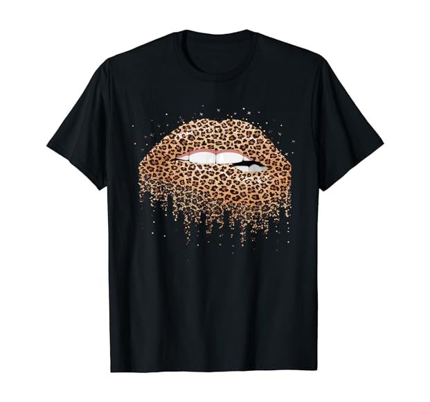 Womens Cool Lips Bite Kiss Me Leopard Print Cheetah T-Shirt | Amazon (US)