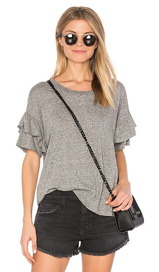 Current/Elliott The Ruffle Roadie Top in Heather Grey | Revolve Clothing