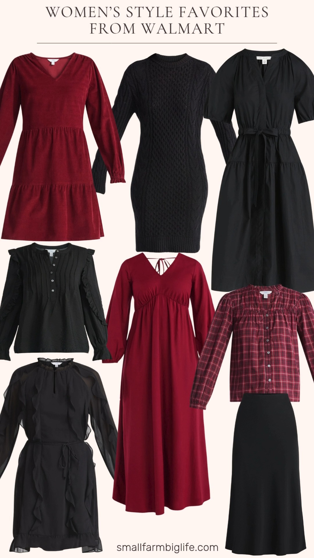 ✨ Women’s Style Favorites From Walmart ✨
Elegant, timeless, and affordable! Featuring burgundy and black dresses, plaid blouses, and a chic black silk skirt. Perfect for holiday parties or date nights, these pieces bring effortless sophistication to your wardrobe. 💃🖤 

 #LTKHoliday #LTKParties #LTKFindsUnder50