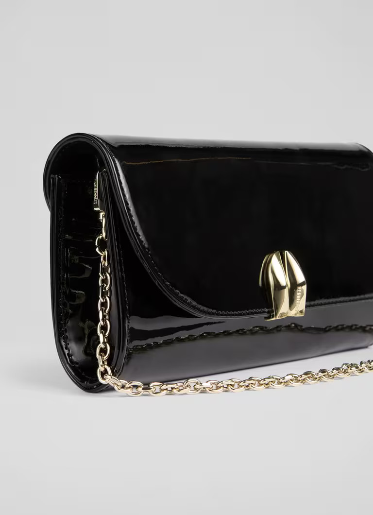 Florence Black Patent Curve Flap Clutch Bag | L.K. Bennett (UK)
