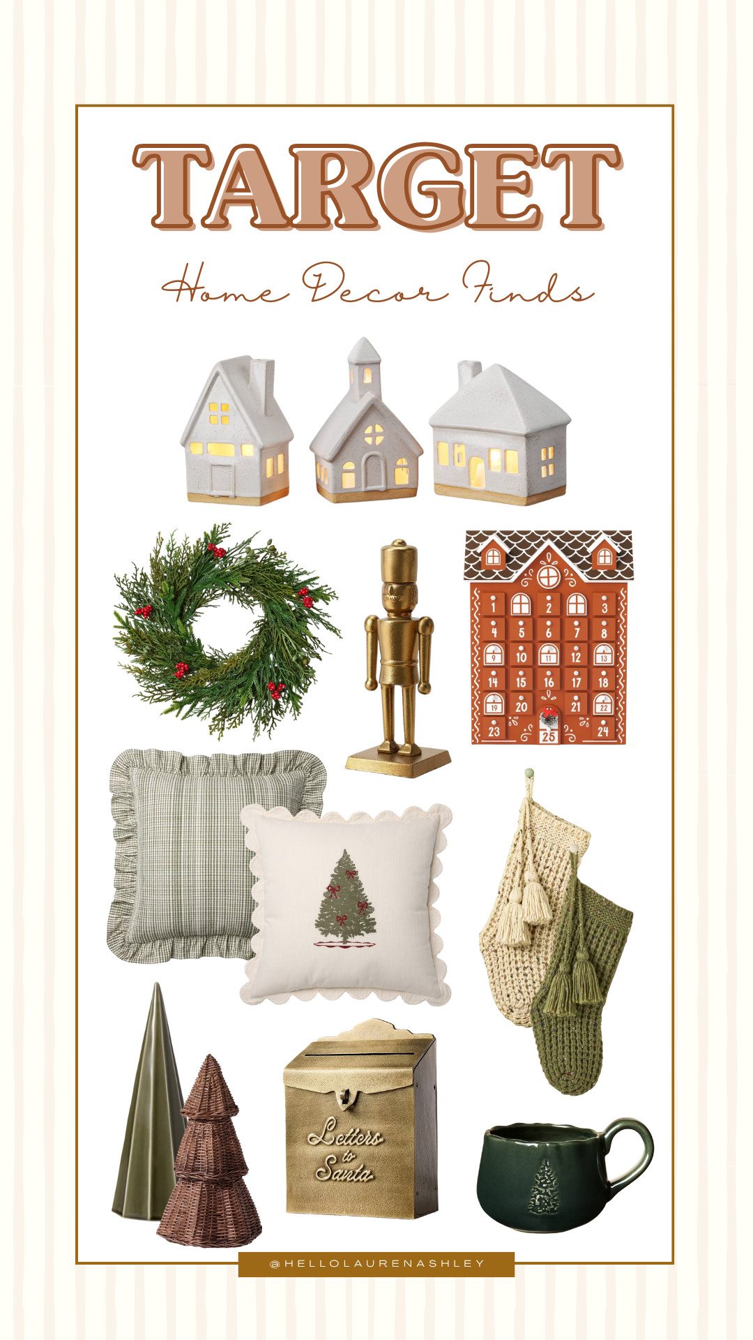 Target's holiday decor this year is giving all the traditional Christmas vibes! 
The ceramic light-up houses and embroidered stockings add such charm to any space.

Christmas decor, Target holiday finds, ceramic houses, holiday pillows, Christmas stockings, Santa mailbox, advent calendar, Christmas wreath, holiday home 

 #LTKHoliday #LTKHome #LTKStyleTip