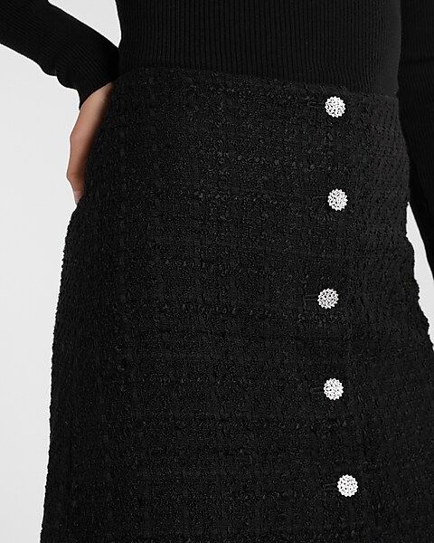 Boucle Embellished Button Front Mini Skirt | Express