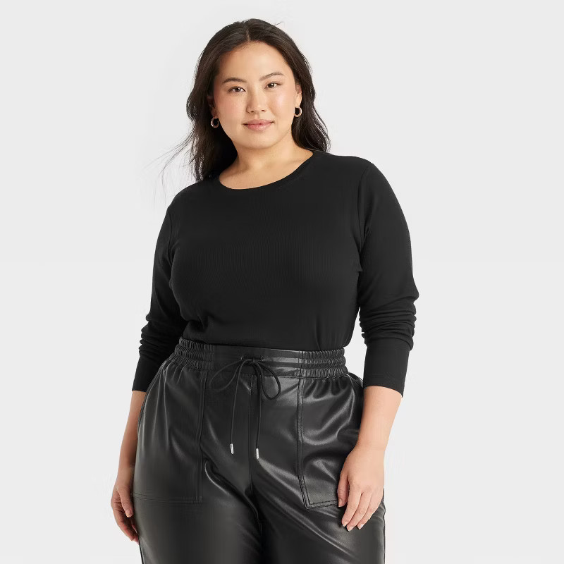 Women's Slim Fit Long Sleeve Ribbed T-Shirt - A New Day™ | Target