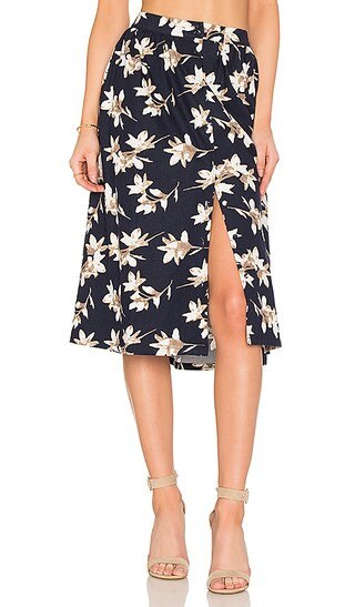 J.O.A. Flower Print Midi Skirt in Navy Multi | Revolve Clothing
