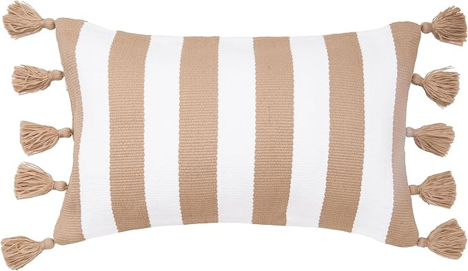 C&F Home Cabana Khaki Stripes Tassels Indoor/Outdoor Accent Pillow 14" x 22" Versatile Coastal Be... | Amazon (US)