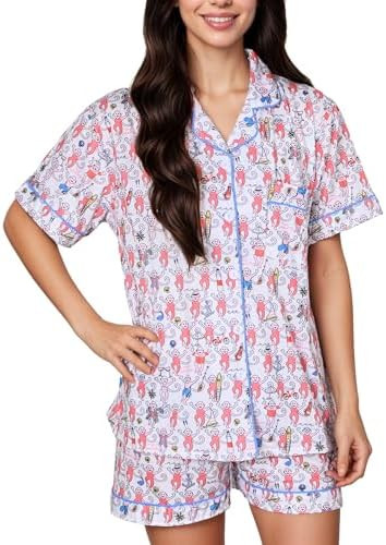 Zuafy Women's Pajamas Set Button Down Ladies Summer Pajamas Monkey Printed Sleepwear Short Sleeve... | Amazon (US)