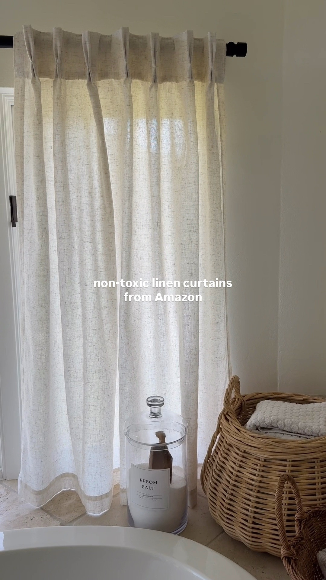 Just swapped out our old 90’s plastic blinds in the bathroom for these beautiful natural linen curtains + a simple black metal rod (both from Amazon!). We haven’t remodeled the bathroom yet, but I wanted to give it a little update. These were such a great addition👏🏻

It instantly softened the whole space and turned bath time into such a relaxing, spa-like moment. Breathable, non-toxic, and that cozy neutral vibe we love — no more harsh plastics in our sanctuary!

One doable swap at a time, friends. Progress over perfection 🤍

#LowToxLiving #NonToxicHome #BathroomRefresh

#LTKHome