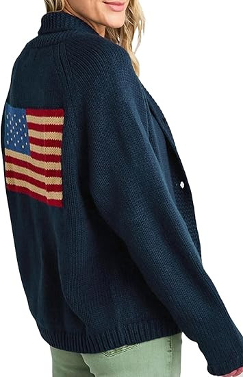 Luckinbaby Women American Flag Cardigan Long Sleeve Open Front Patriotic Sweater Oversized Knitwe... | Amazon (US)