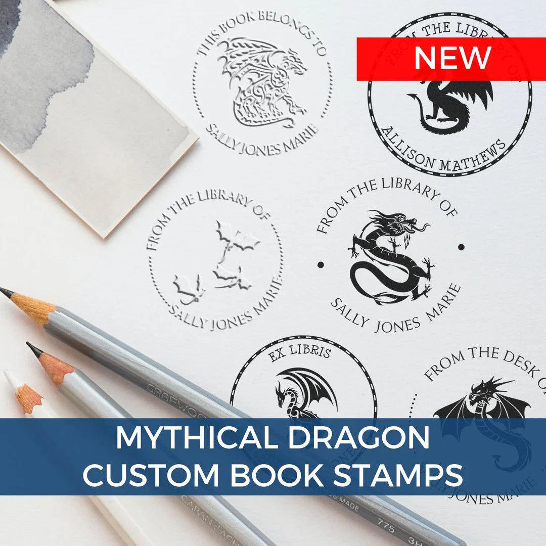 Personalized Dragon Book Embosser and Dragon Library Stamp, Majestic, Mythical Dragons, Celestial... | Etsy (US)