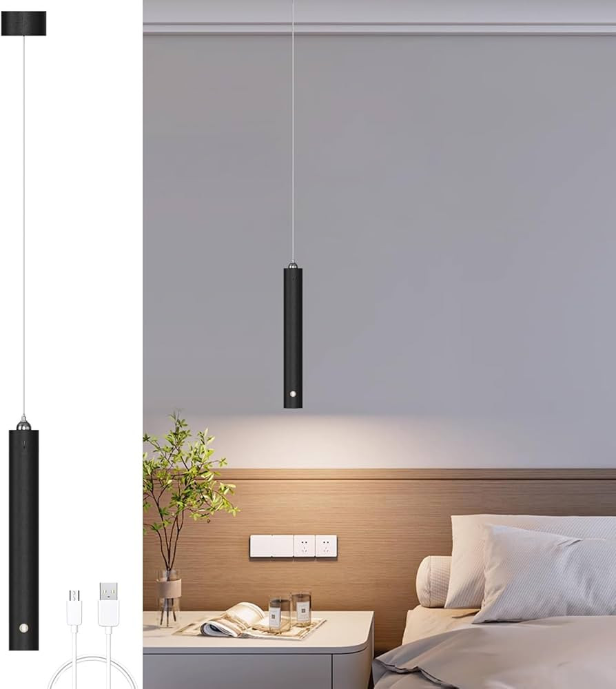 Akku Pendelleuchte Schwarz LED Hängelampe mit Batterie, 4500 mAh, Touch Dimmbar 3 Farben,Höhenv... | Amazon (DE)