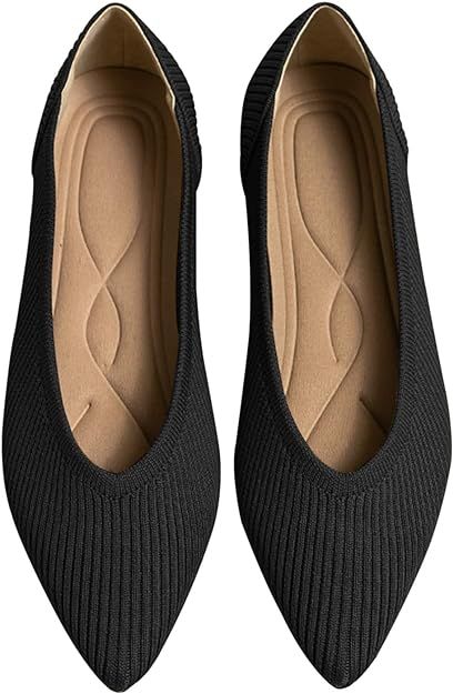 Women's Flats Shoes Pointed Toe Knit Ballet Comfortable Dressy Slip On Flat | Amazon (US)