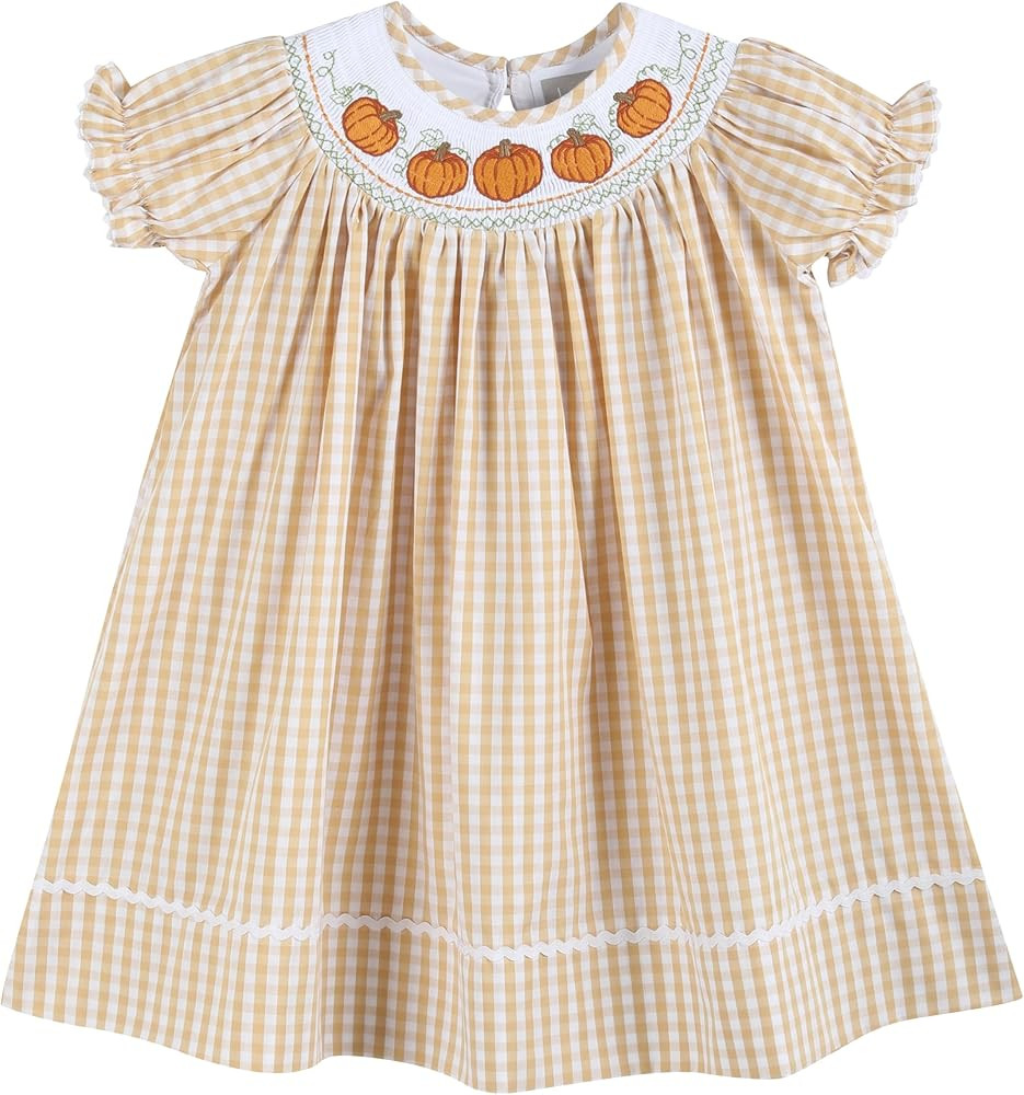 Baby and Girls Smocked Pumpkin Thanksgiving Bishop Dress | Amazon (US)