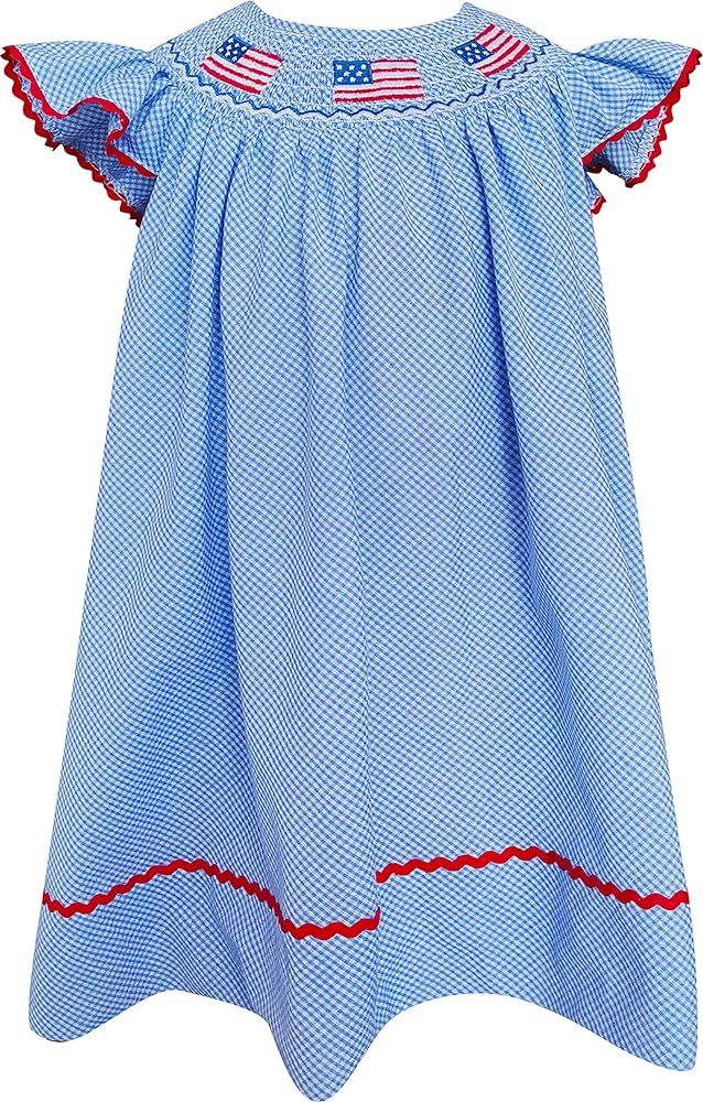 Baby Girls July 4th Independence Memorial Day Patriotic Red White Blue Embroidery Machine Smocked... | Amazon (US)