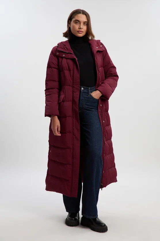 Real Down Belted Maxi Coat | Karen Millen UK + IE + DE + NL