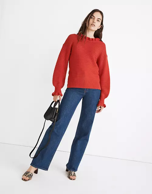 Ruffle-Neck Pullover Sweater in Cotton-Merino Yarn | Madewell