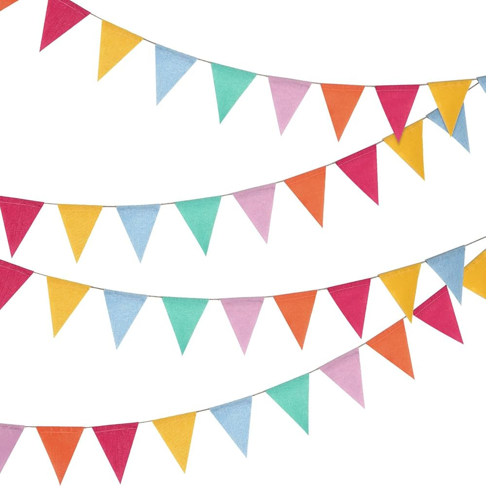 Hestya 24 Pieces 15.7 Feet Colorful Pennant Flag Banner Imitated Burlap Bunting Banner Pastel Fab... | Amazon (US)