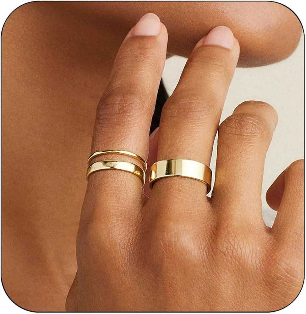 Honsny 3PCS Gold Rings for Women Girls Dainty 14K Gold Stacking Stackable Rings Thin Gold Ring Se... | Amazon (US)