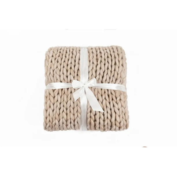 Silver One Chunky Knitted Throw Blanket, 50" x 60", Stone White Duo - Walmart.com | Walmart (US)