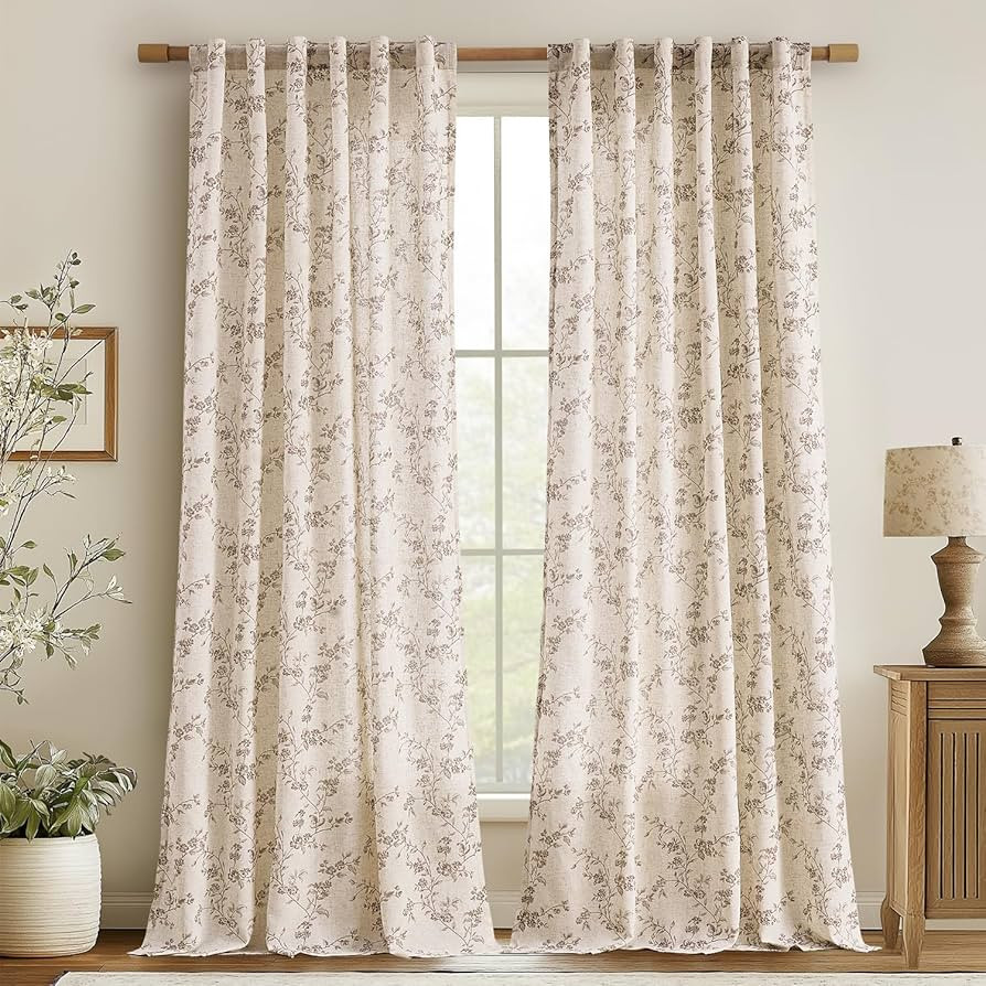 jinchan Linen Floral Curtains for Living Room 96 Inch Length Taupe Printed Curtains Back Tab Fren... | Amazon (US)