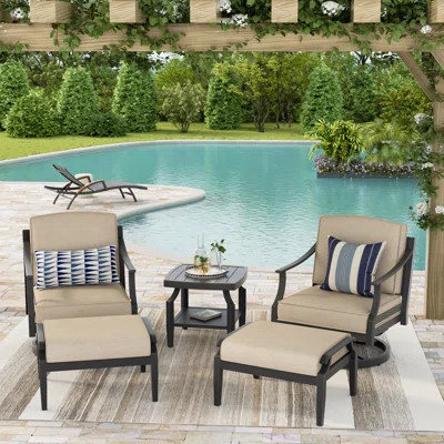 Patio Aluminum Conversation Set With Ottomans And Sunbrella® Cushions | Wayfair North America