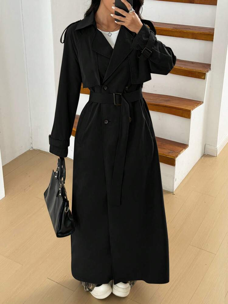 Oversized Black Trench Coat | SHEIN