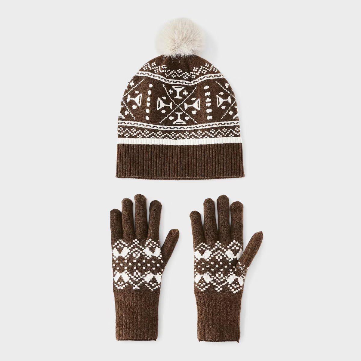 Fair Isle Pattern Beanie & Gloves 2pc Set - Universal Thread™ Brown | Target