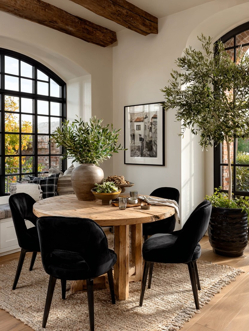 There’s something undeniably elegant about black velvet and natural wood together.

It’s the perfect balance—
the richness of black velvet paired with the grounding warmth of natural wood.

This combination instantly creates a space that feels both refined and inviting.

To recreate this look, start with a round natural wood dining table.
Pair it with velvet dining chairs in black (or even deep tones like green or burgundy).

Then bring in nature—an olive tree in the corner and a simple centerpiece on the table to soften and complete the space.

It’s that Tuscany-inspired, modern rustic balance that makes a room feel intentional and elevated.

We’ve curated multiple table, chair, and plant options to help you create this look effortlessly.

#DiningRoomDecor #ModernRustic #HomeStyling 

 #LTKHome
