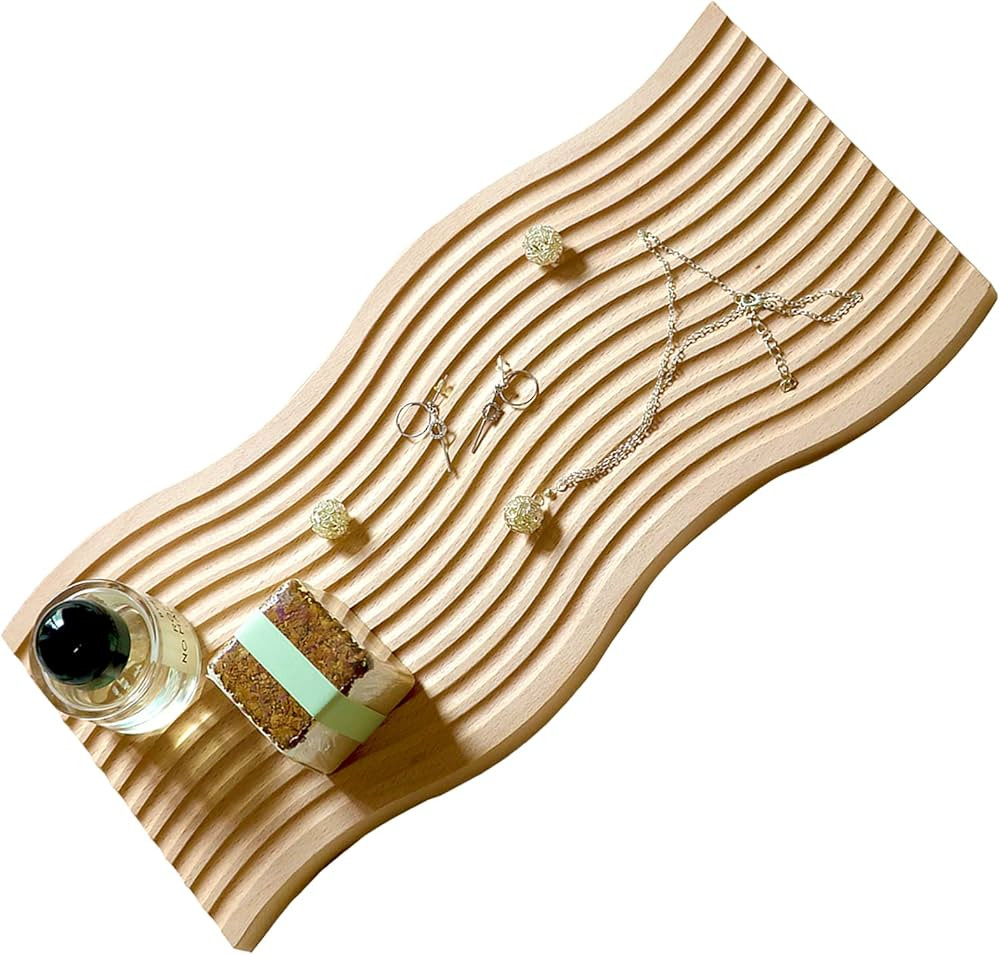 BLOFLO Decorative Tray Wave Shaped Natural Wooden Trays for Decor, Rustic Wood Serving Tray, Wood... | Amazon (US)
