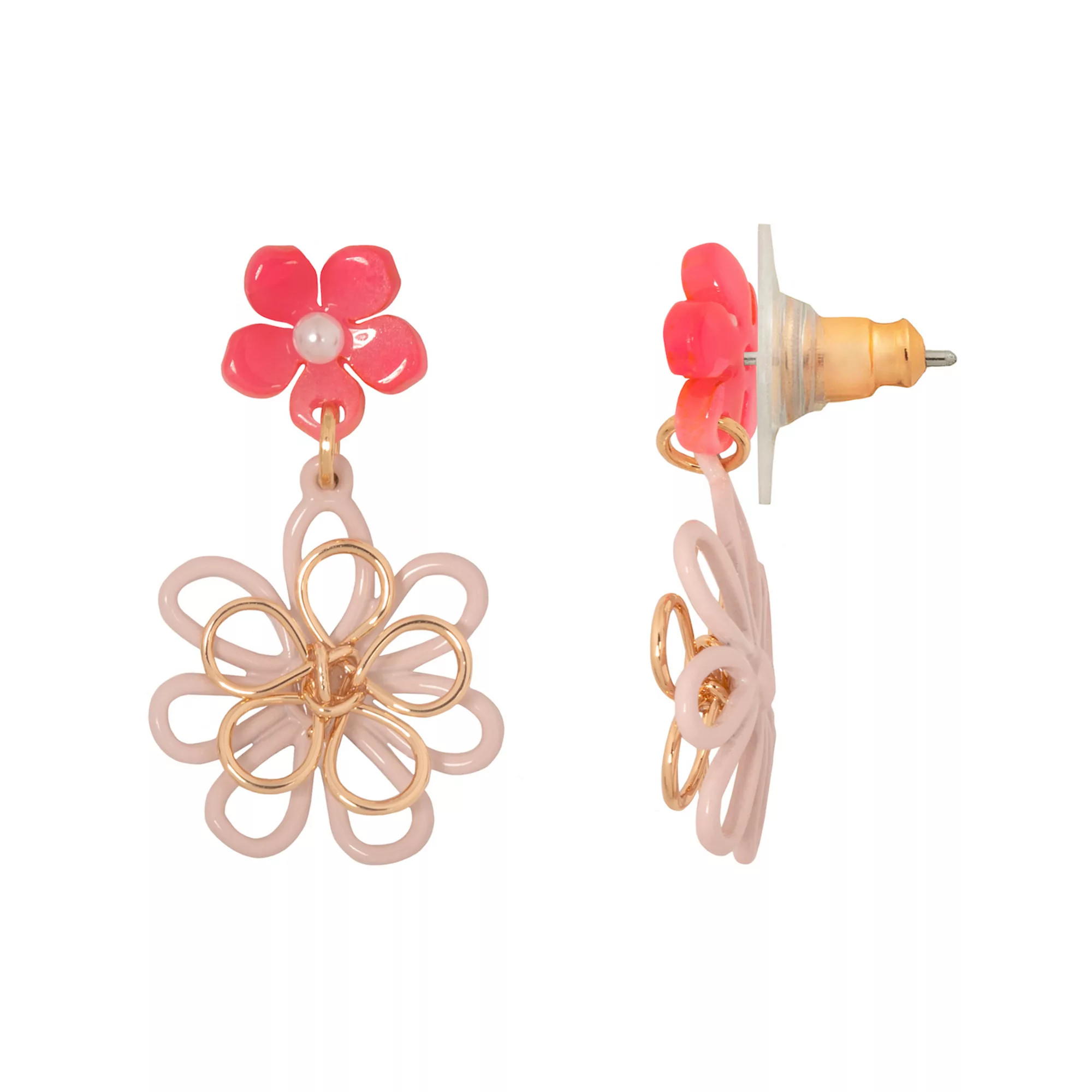 LC Lauren Conrad Simulated Pearl Wire Floral Double Drop Earrings | Kohl's