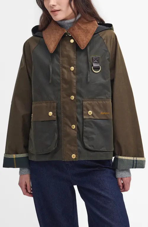 Barbour Reighton Waxed Cotton Jacket in Archive Olive Green/Beech at Nordstrom, Size 4 Us | Nordstrom