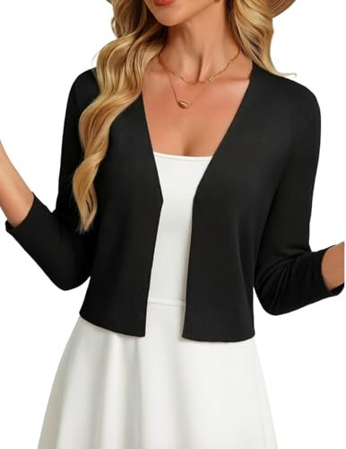GRACE KARIN Black Cropped Cardigan for Women Dressy Casual Jacket 3/4 Sleeve Lightweight Summer Shrugs Business Causal Outfits | Amazon (US)
