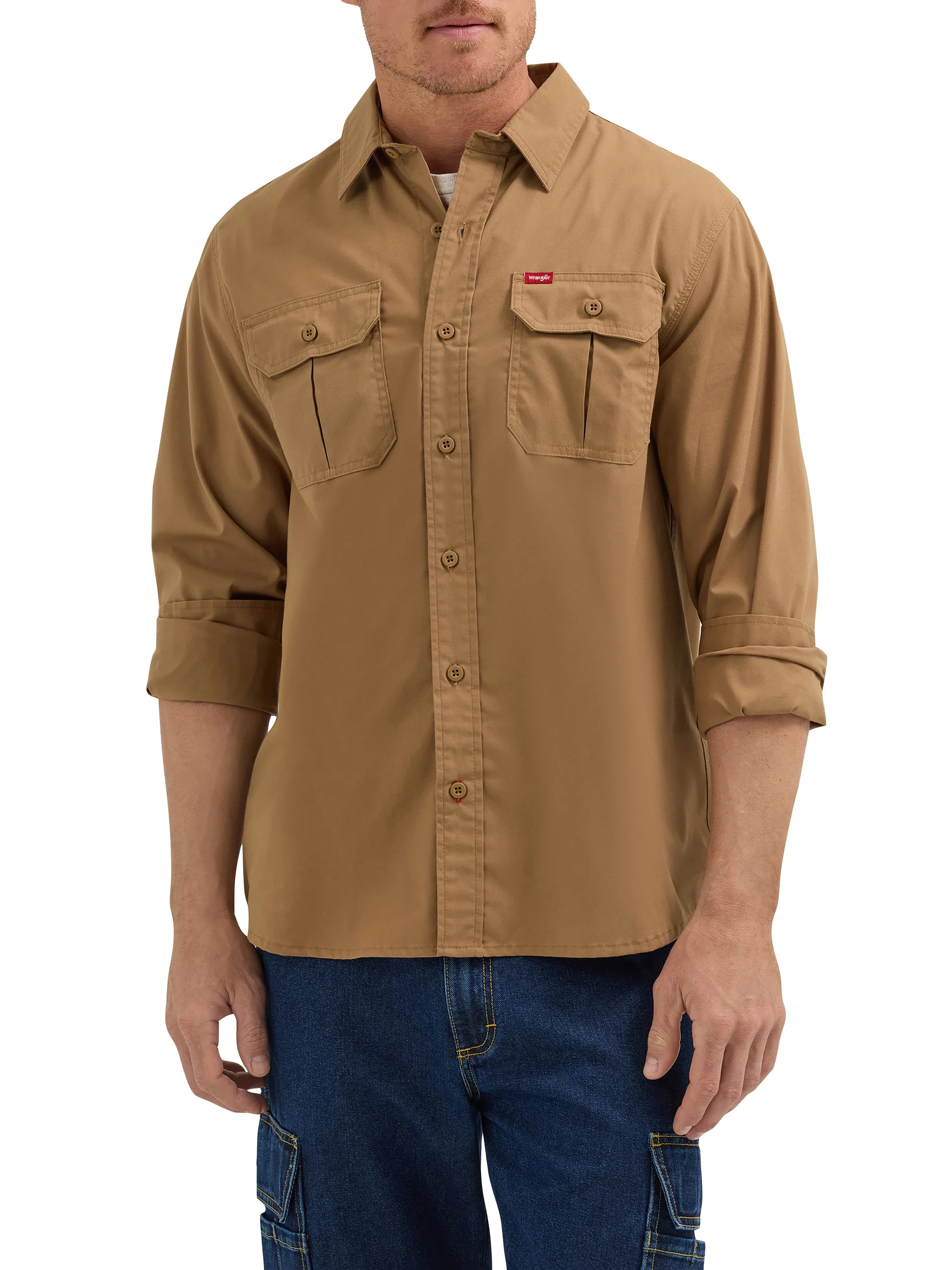 Wrangler® Men's and Big Men's Relaxed Fit Long Sleeve Woven Shirt, S-5XL | Walmart (US)