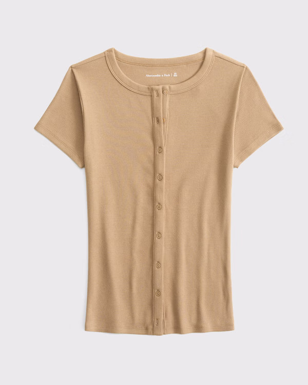 Women's Ribbed Button-Through Top | Women's New Arrivals | Abercrombie.com | Abercrombie & Fitch (US)
