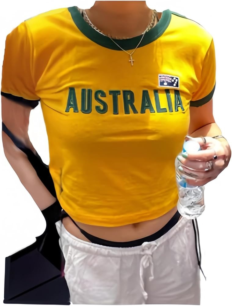 Vintage Graphic Baby Tees for Women Brazil Shirt Y2k Tops Mexico Crop Top Jersey 2000s Summer Goi... | Amazon (US)