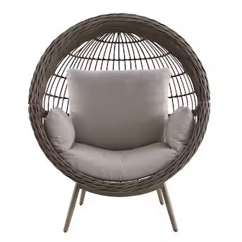 Origin 21 Dunes Wicker Brown Steel Frame Stationary Egg Chair with Tan Cushioned Seat | Lowe's