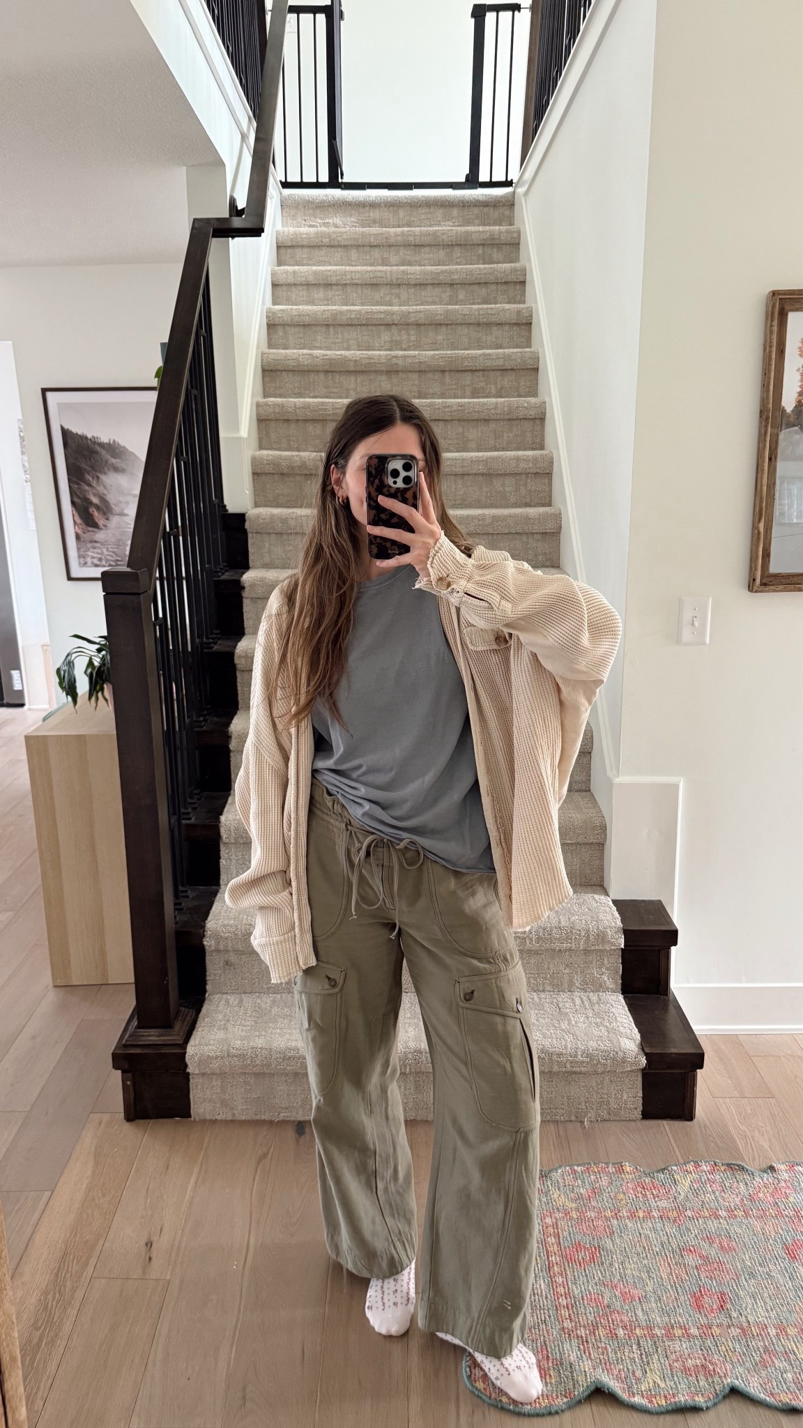 wearing a small in tee, one of my favorite basics! Comfy and easy to nurse in, Fits oversized and this color restocked! Sized up in pants to wear during my pregnancy and still fit great, tts! Shacket is old fp, linked similar styles!  

Casual mom outfit, postpartum 

#LTKootd