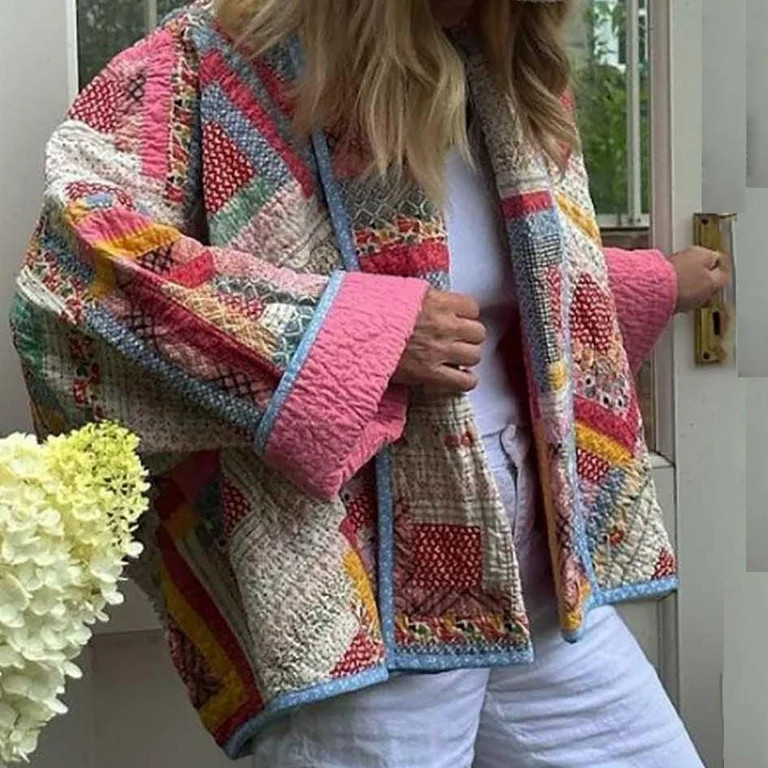 TrendVibe365 Womens Puffer Jacket Pink Long Sleeve Winter Jackets No Hood Quilted Flower Winter C... | Walmart (US)