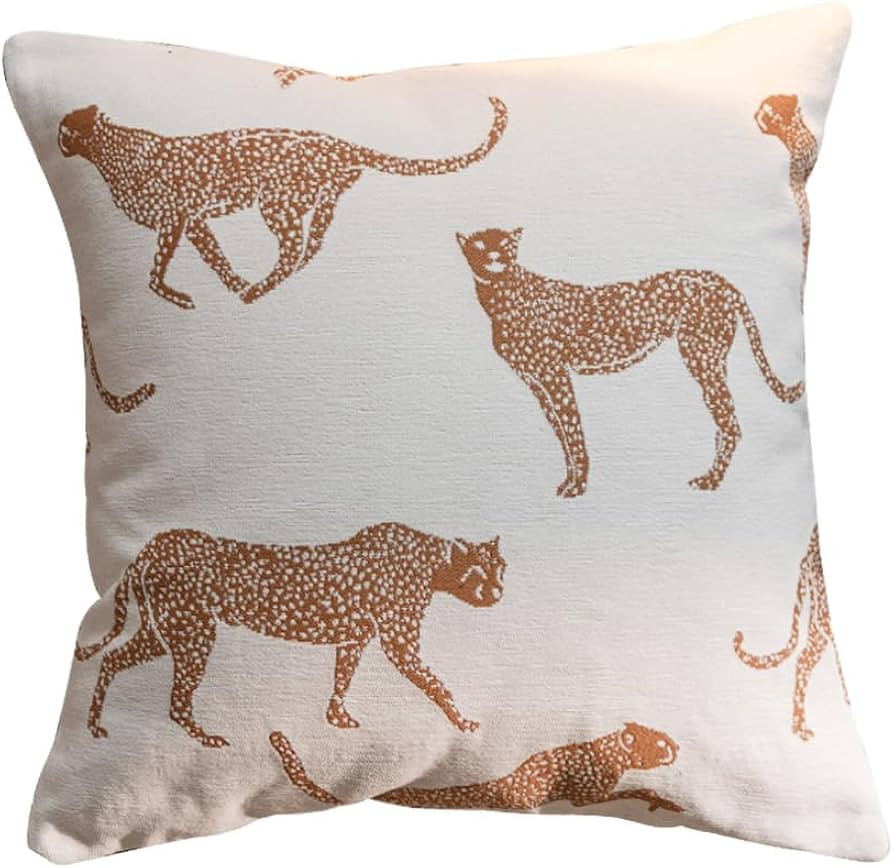 20x20 inches Throw Pillow Cushion Covers - Orange Leopard Cheetah Chenille Jacquard Embroidery Co... | Amazon (US)