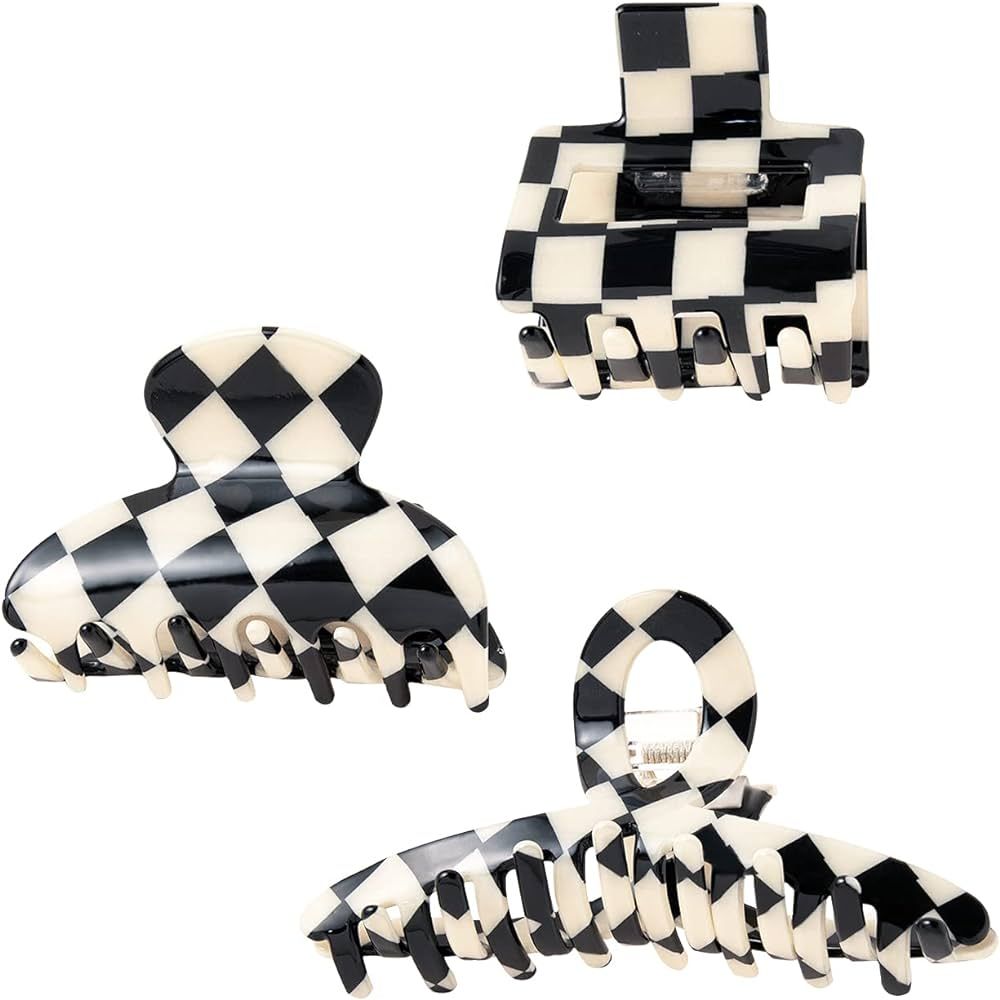 TODEROY Checker Claws Tortoise Barrettes Claw Clips for Women No-Slip Grip Lattice Design Hair Ja... | Amazon (US)