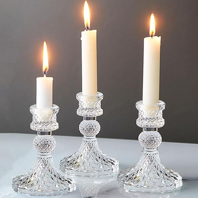 Glass Candlestick Holder Taper and Pillar Candle Holder Desktop Decoration for Wedding Dinning Pa... | Amazon (US)