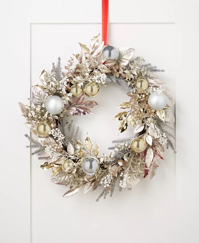 Holiday Lane Pastel Prism Wreath with Leaves, Berries, and Plastic Ball Accessories, Created for ... | Macys (US)