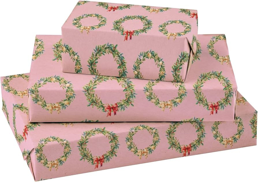 RUSPEPA Kraft Christmas Wrapping Paper Roll - Mini Roll - Christmas Wreath Design for Christmas, ... | Amazon (US)