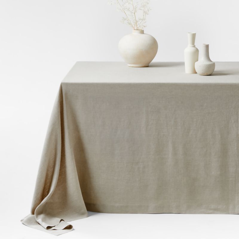Marin Oversized Dark Natural Linen Tablecloth 104"x144" | Crate & Barrel | Crate & Barrel